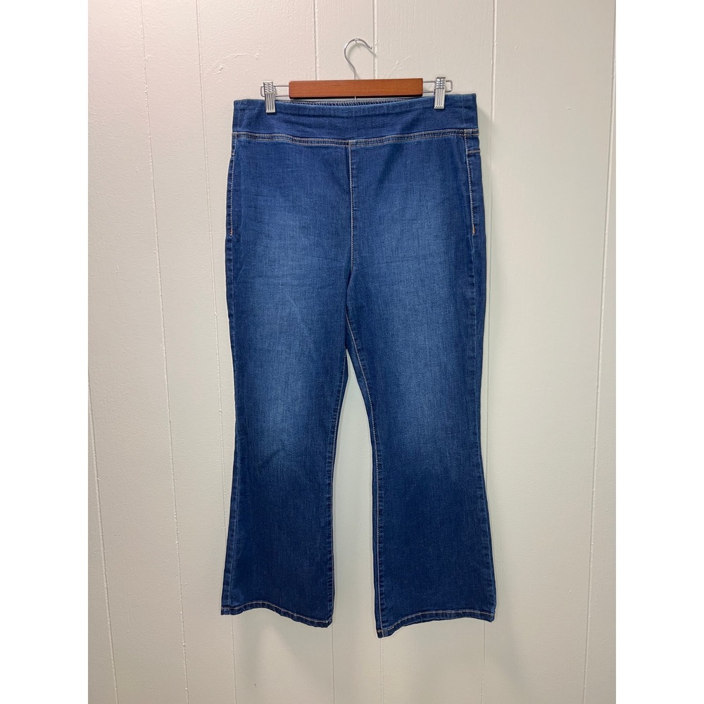 We The Free Womens Pull On Flare High‎ Rise Jeans Size L Blue Denim Stretch